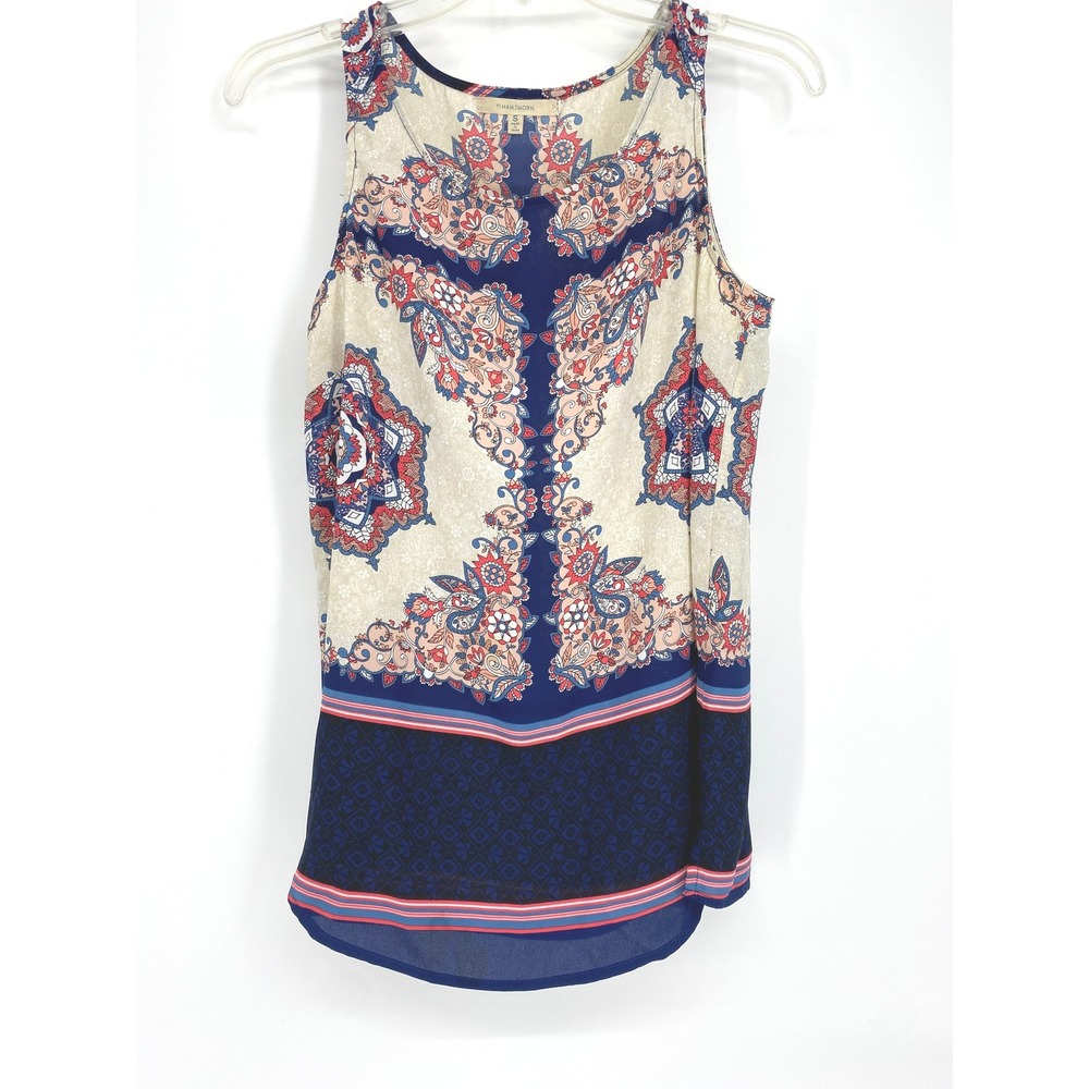 41 HAWTHORN Sleeveless Top Blouse S Small‎ Floral Paisley Navy Blue Red Cream